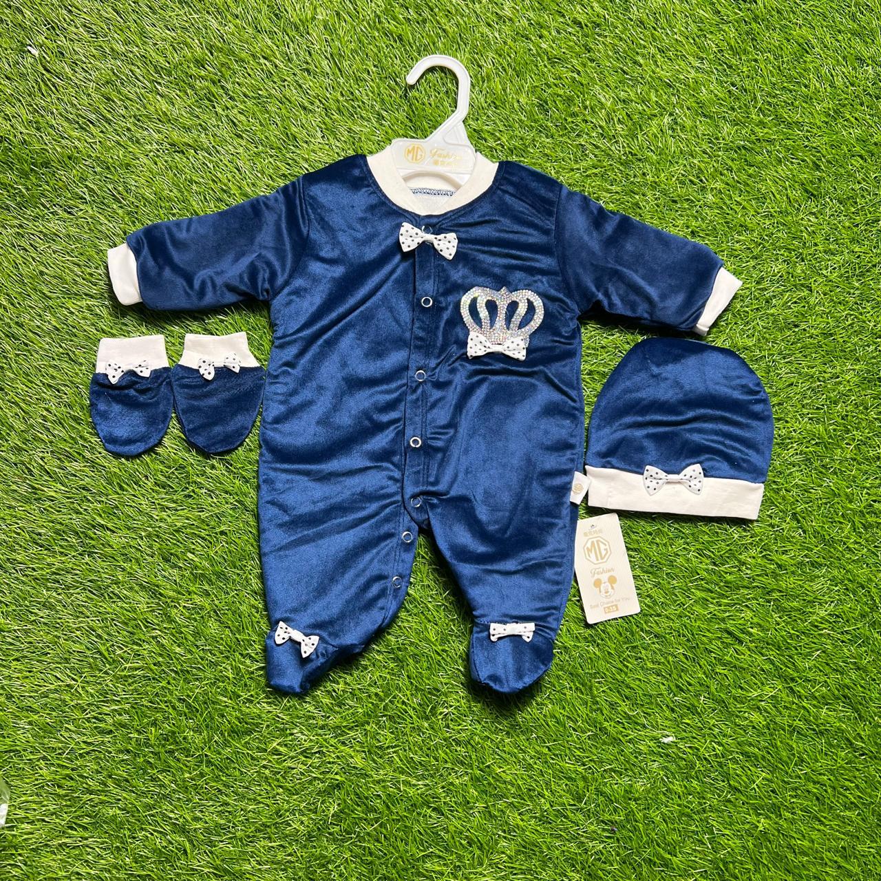 Turkish style Velvet Romper Set/ Navy Blue